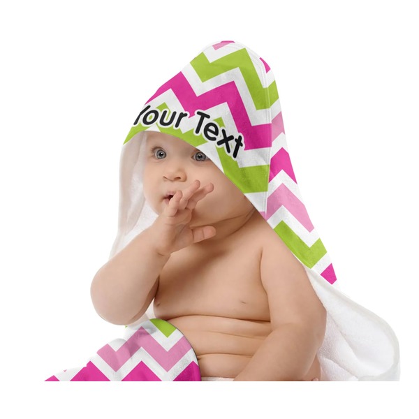 Pink & Green Chevron Baby Hooded Towel on Child