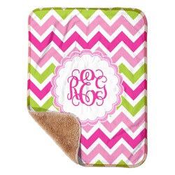 Pink & Green Chevron Sherpa Baby Blanket - 30" x 40" w/ Monograms