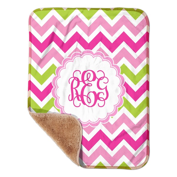 Custom Pink & Green Chevron Sherpa Baby Blanket - 30" x 40" w/ Monograms