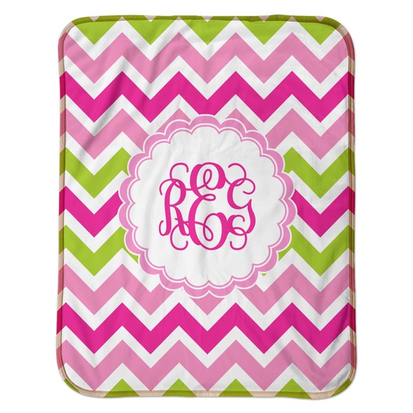 Pink & Green Chevron Baby Sherpa Blanket - Flat