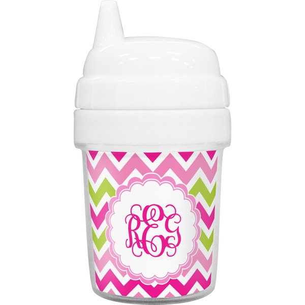 Custom Pink & Green Chevron Baby Sippy Cup (Personalized)