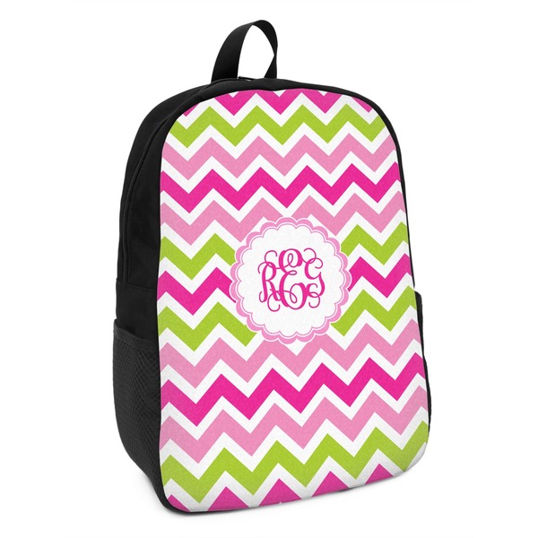 Custom Pink & Green Chevron Kids Backpack (Personalized)