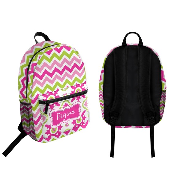 Pink & Green Chevron Backpack front and back - Apvl