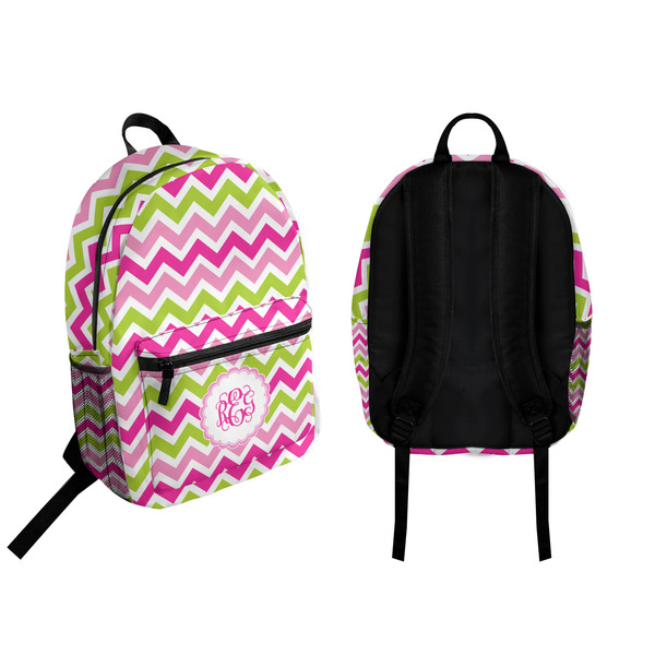 Pink & Green Chevron Backpack front and back - Apvl