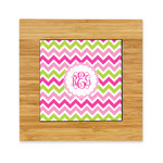 Pink & Green Chevron Bamboo Trivet with Ceramic Tile Insert (Personalized)