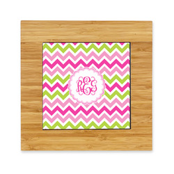 Pink & Green Chevron Bamboo Trivet with Ceramic Tile Insert (Personalized)