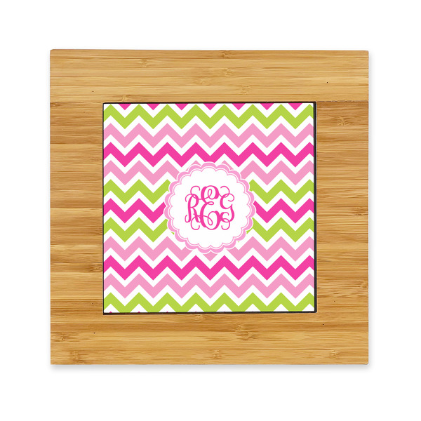 Custom Pink & Green Chevron Bamboo Trivet with Ceramic Tile Insert (Personalized)