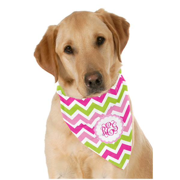 Custom Pink & Green Chevron Dog Bandana Scarf w/ Monogram