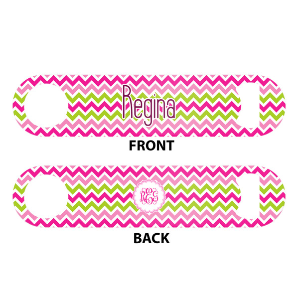 Pink & Green Chevron Bar Bottle Opener - White - Approval