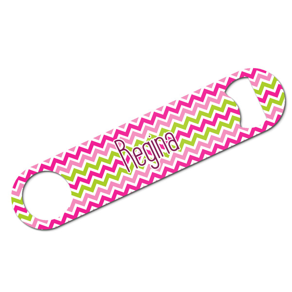 Custom Pink & Green Chevron Bar Bottle Opener w/ Monogram