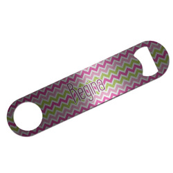 Pink & Green Chevron Bar Bottle Opener - Silver w/ Monogram