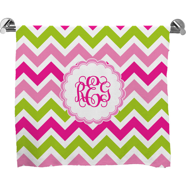 Custom Pink & Green Chevron Bath Towel (Personalized)