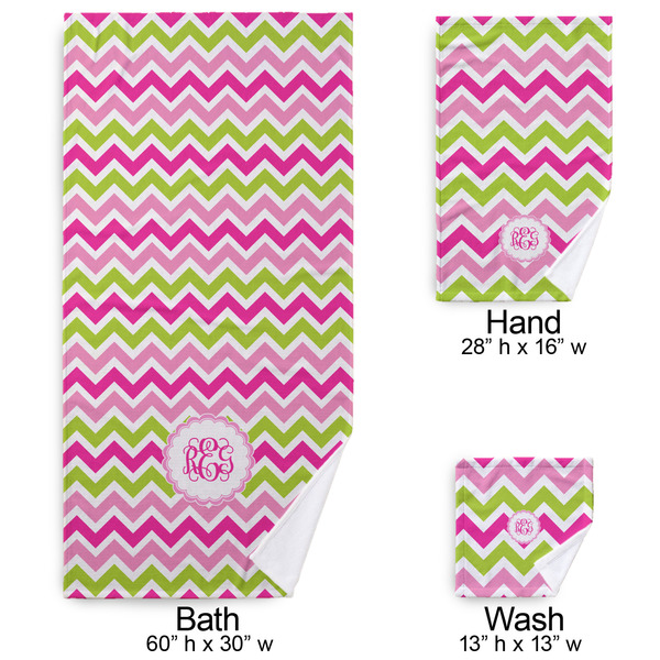 Pink & Green Chevron Bath Towel Sets - 3-piece - Approval