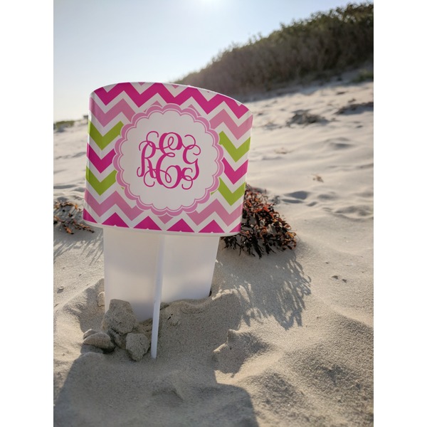 Pink & Green Chevron Beach Spiker white on beach with sand