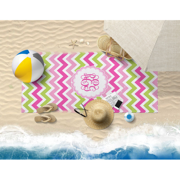 Pink & Green Chevron Beach Towel Lifestyle