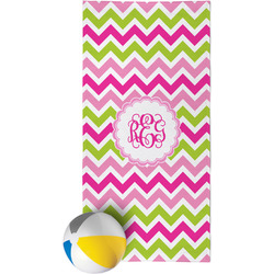 Pink & Green Chevron Beach Towel (Personalized)