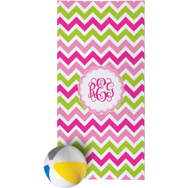 Custom Pink & Green Chevron Beach Towel (Personalized)