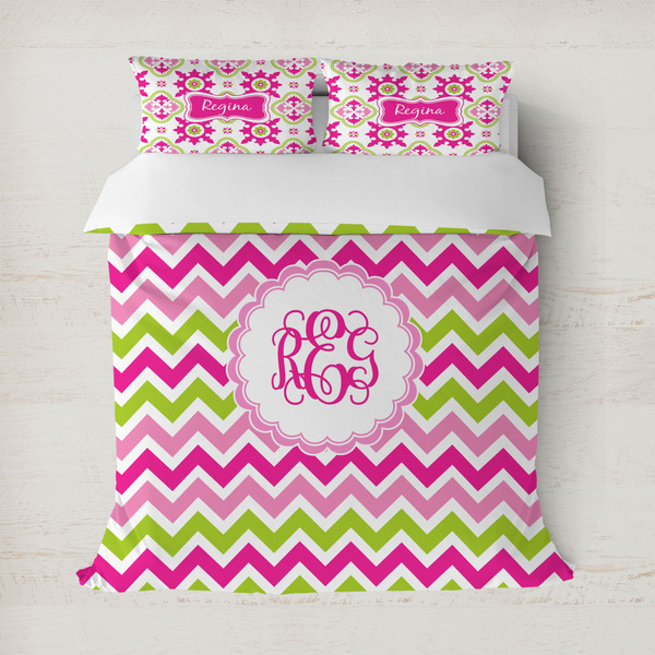 Custom Pink & Green Chevron Duvet Cover (Personalized)