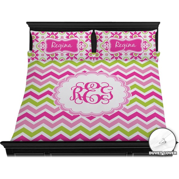 Pink & Green Chevron Bedding Set (King) - Duvet