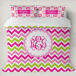Pink & Green Chevron Duvet Cover Set - King (Personalized)