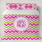 Pink & Green Chevron Duvet Cover Set - King (Personalized)