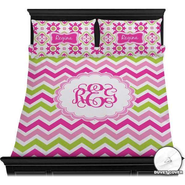 Pink & Green Chevron Bedding Set (Queen) - Duvet