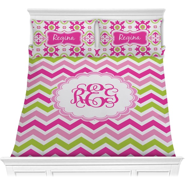 Custom Pink & Green Chevron Comforters (Personalized)