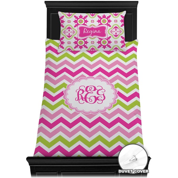 Pink & Green Chevron Bedding Set (Twin) - Duvet