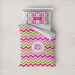Pink & Green Chevron Duvet Cover Set - Twin (Personalized)