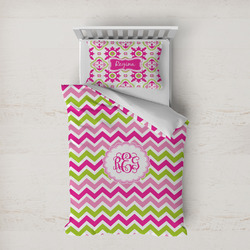 Pink & Green Chevron Duvet Cover Set - Twin XL (Personalized)