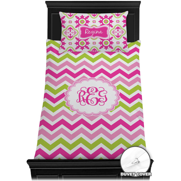 Pink & Green Chevron Bedding Set (TwinXL) - Duvet
