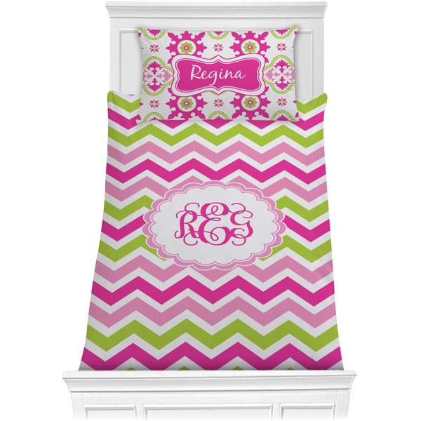 Pink & Green Chevron Bedding Set (Twin)