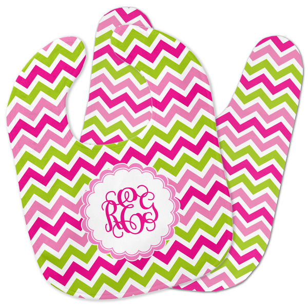 Custom Pink & Green Chevron Baby Bib w/ Monogram
