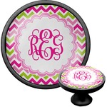 Pink & Green Chevron Cabinet Knob (Black) (Personalized)