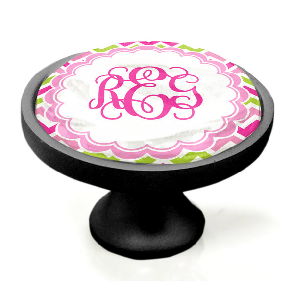 Pink & Green Chevron Black Custom Cabinet Knob (Side)