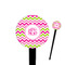 Pink & Green Chevron 4" Round Plastic Food Picks - Black - Double Sided (Personalized)