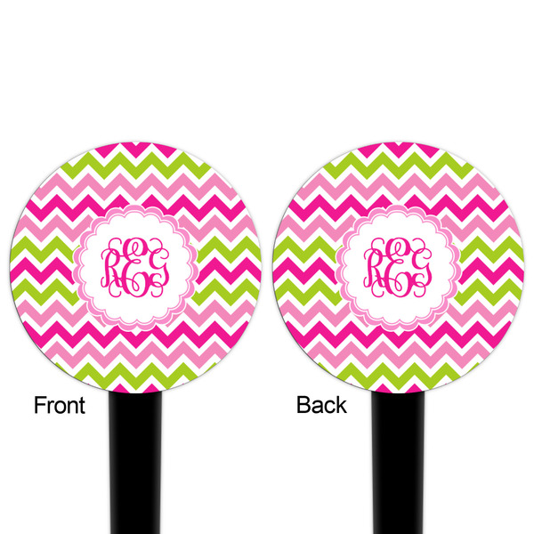 Pink & Green Chevron Black Plastic 4" Food Pick - Round - Double Sided - Front & Back