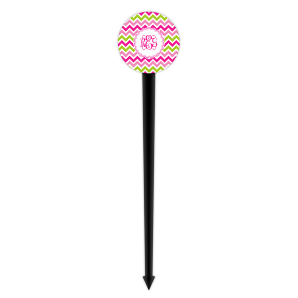 Pink & Green Chevron Black Plastic 4" Food Pick - Round - Single Pick