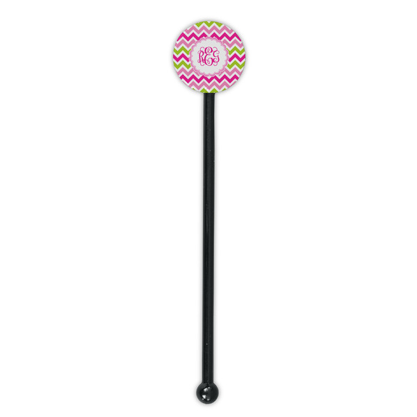 Pink & Green Chevron Black Plastic 5.5" Stir Stick - Round - Single Stick