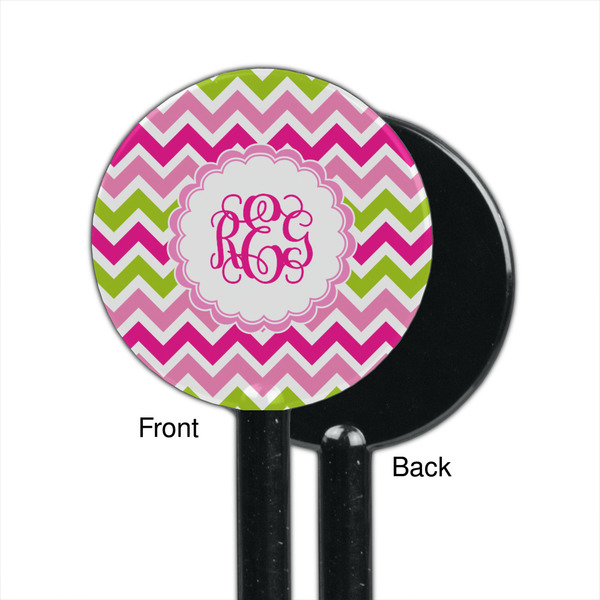 Pink & Green Chevron Black Plastic 5.5" Stir Stick - Single Sided - Round - Front & Back