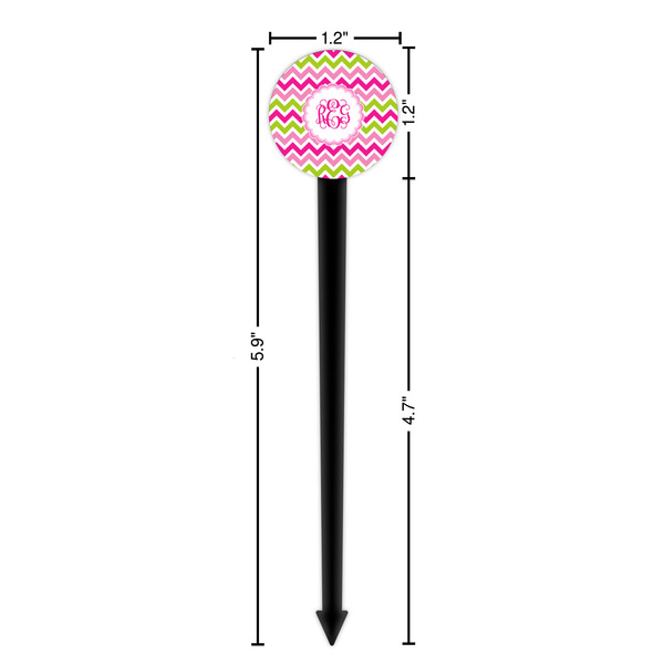 Pink & Green Chevron Black Plastic 6" Food Pick - Round - Dimensions