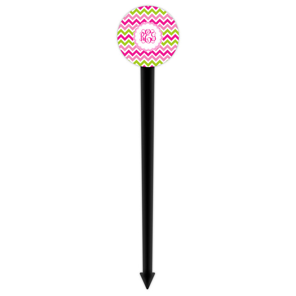 Pink & Green Chevron Black Plastic 6" Food Pick - Round - Single Pick