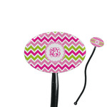 Pink & Green Chevron 7" Oval Plastic Stir Sticks - Black - Single Sided (Personalized)