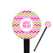 Pink & Green Chevron 7" Round Plastic Stir Sticks - Black - Double Sided (Personalized)