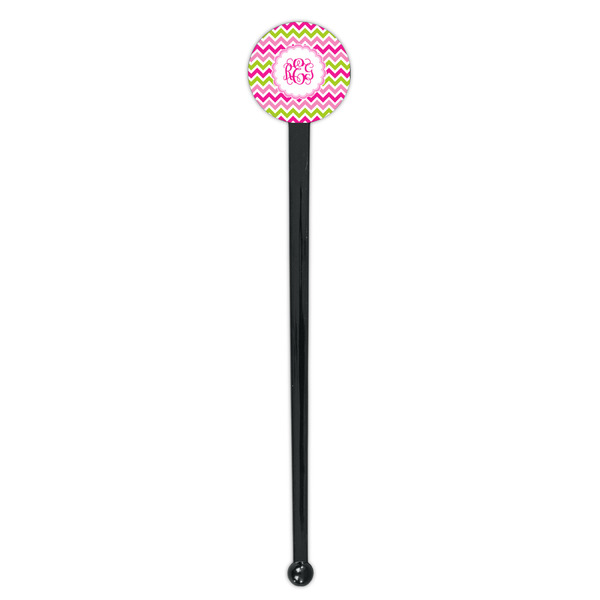 Pink & Green Chevron Black Plastic 7" Stir Stick - Round - Single Stick