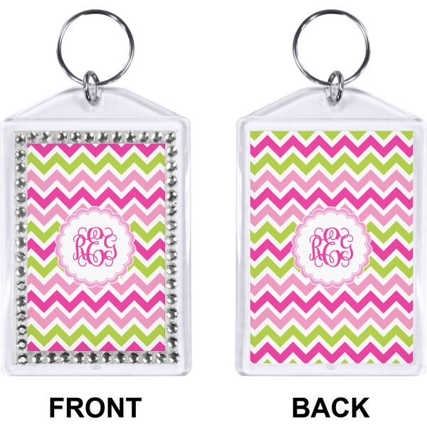 Pink & Green Chevron Bling Keychain (Front + Back)