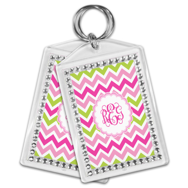 Pink & Green Chevron Bling Keychain - MAIN