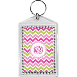 Pink & Green Chevron Bling Keychain (Personalized)