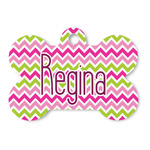 Pink & Green Chevron Bone Shaped Dog ID Tag (Personalized)