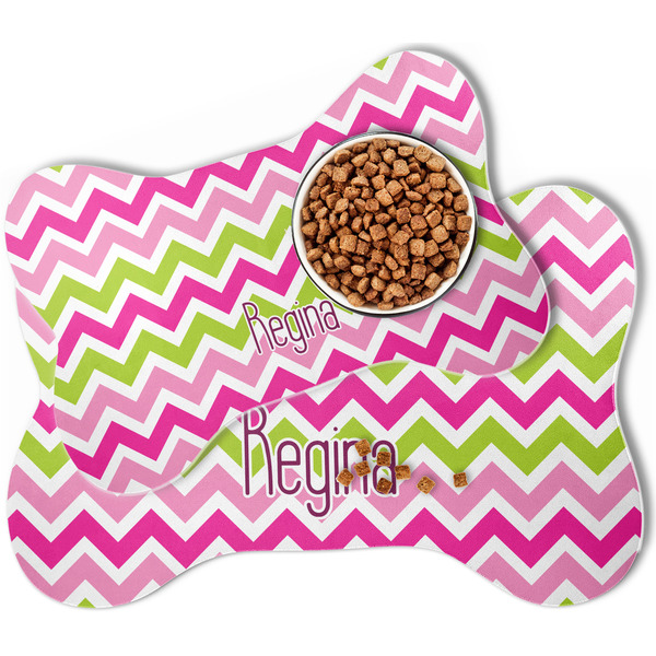 Pink & Green Chevron Bone Shaped Dog Mats - MAIN